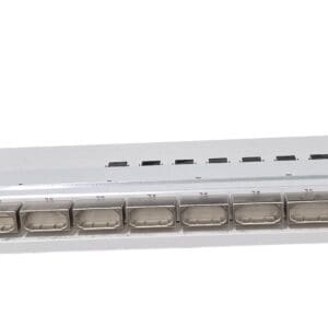 Network patch panel with multiple ports.