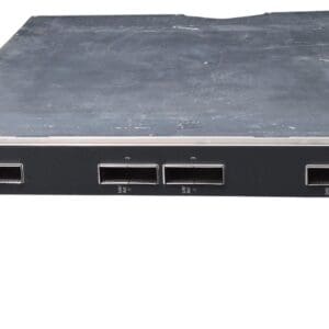 Networking equipment with multiple ports and connectors.