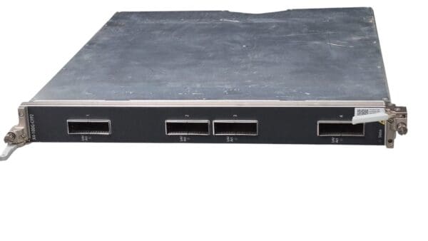 Networking equipment with multiple ports and connectors.