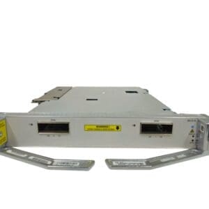 Network module with ports and warning labels.