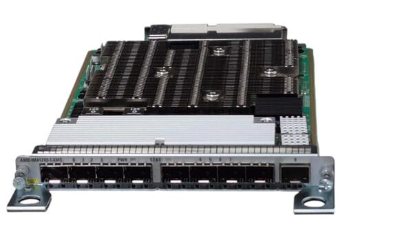 Circuit board with heatsink and connectors.