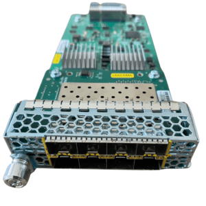 Network circuit board with metal connectors.