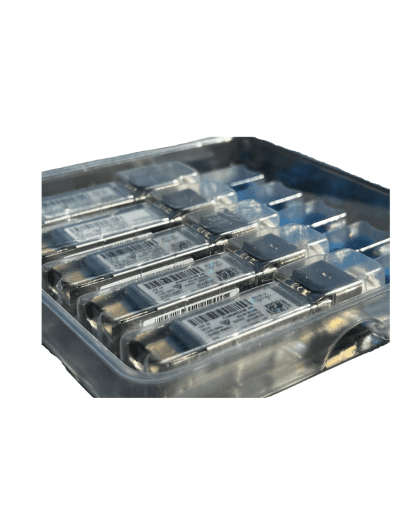 Medical vials arranged in a clear tray.