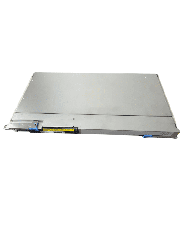 Silver metal server component on white background.