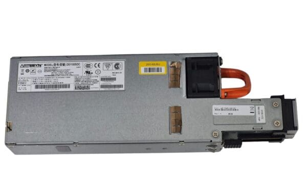 Power supply unit with labels and specifications.