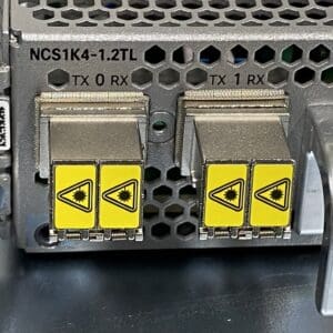 Network hardware module with fiber optic ports.